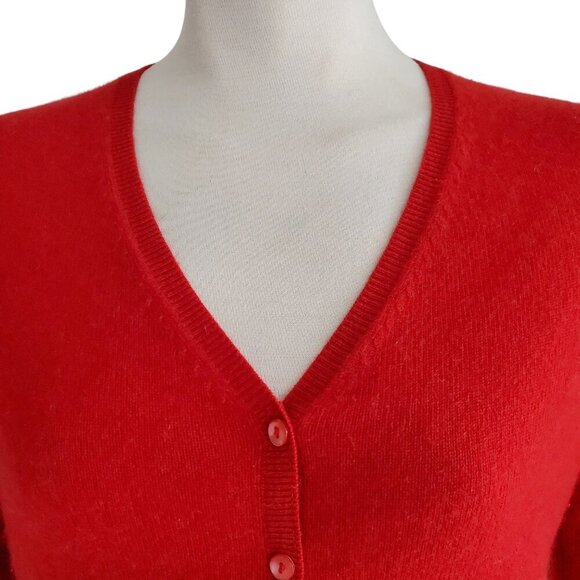 Valerie Stevens Red 2 Ply Cashmere V-Neck Cardigan Size S - Picture 3 of 14
